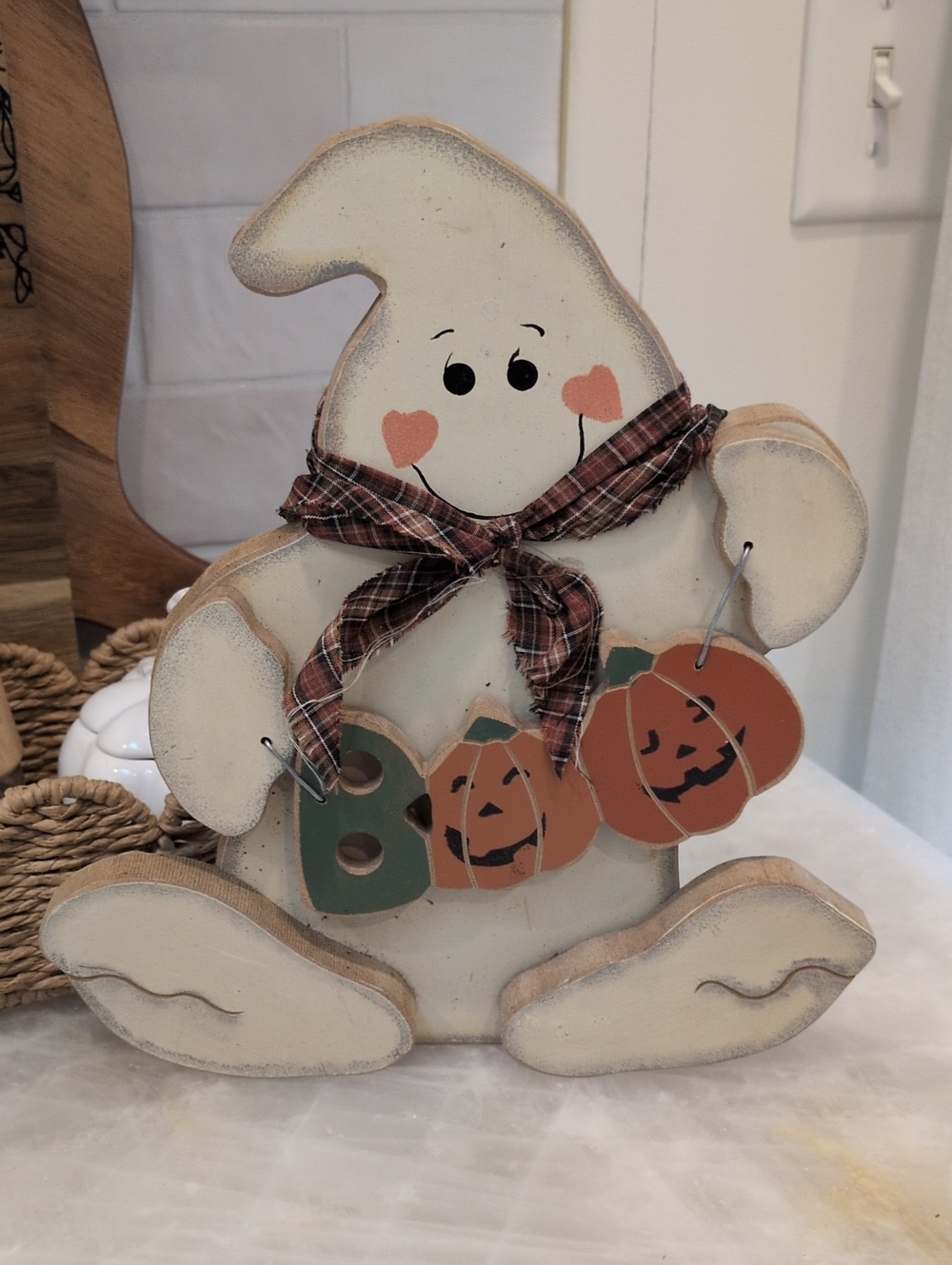 Rustic Cream Ghost with Pumpkin Garland Boo Holiday Decor